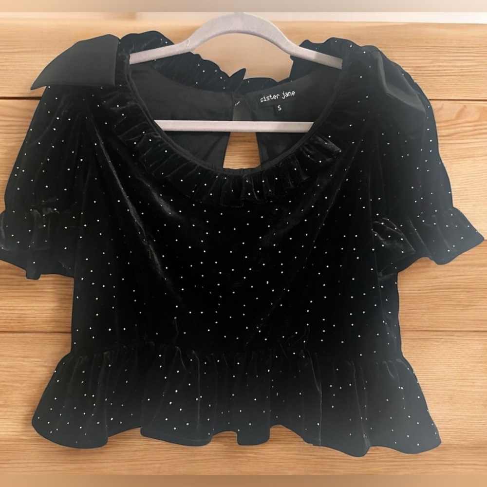 NWOT Sister Jane Black Velvet Blouse with Silver Accents
